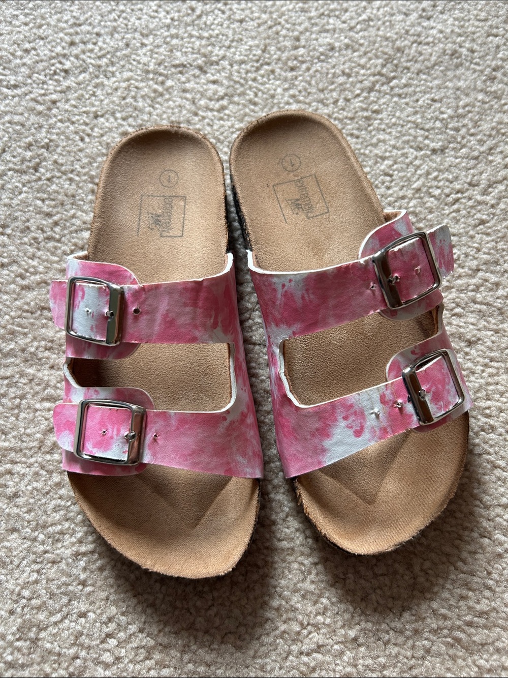 Girls Tie-Dye Pink Double-Buckle Slide Sandals
